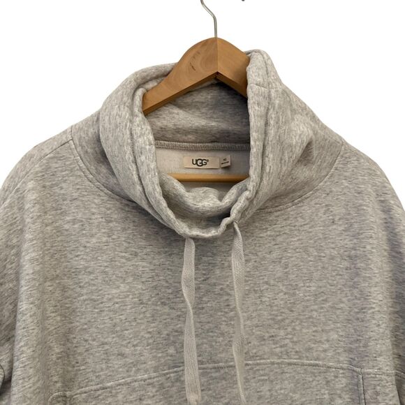 UGG Light Grey Fleece Lined Cowl Neck Drawstring Sweatshirt 3/4 Sleeves Size M/L - Picture 4 of 8